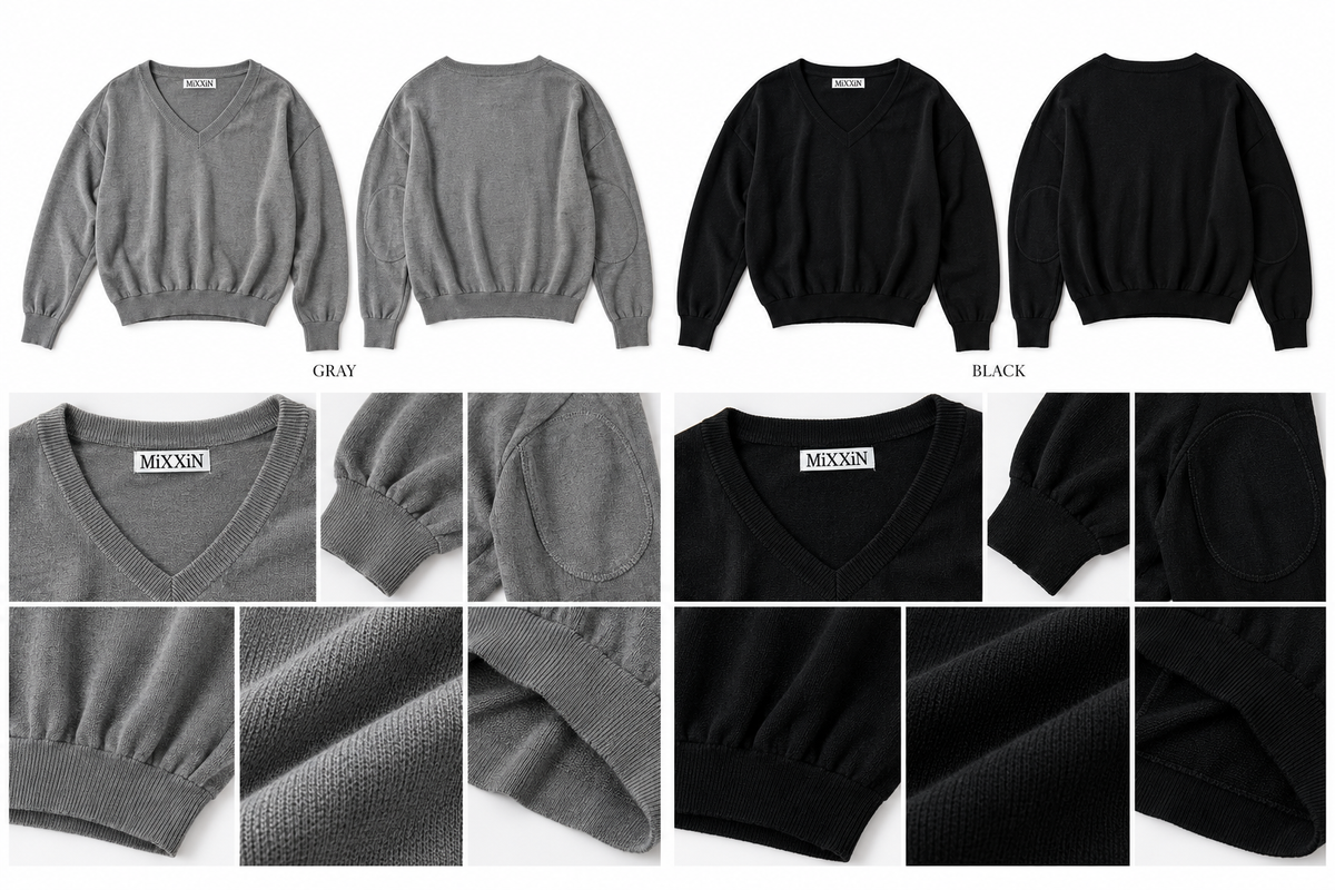 Pullover V-Neck Misto Lino con Toppe