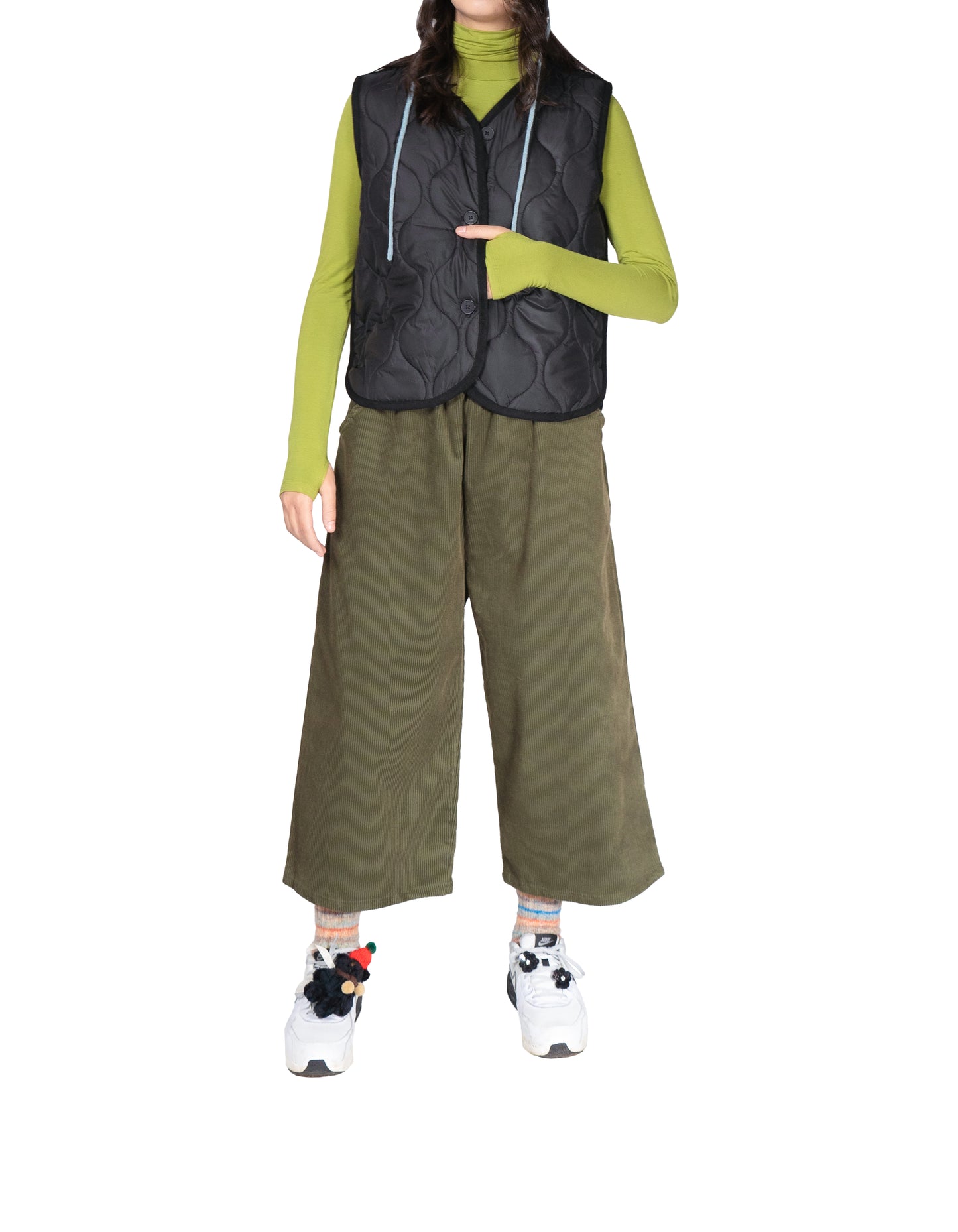 Pantalone Cropped Ampio in Velluto a Coste