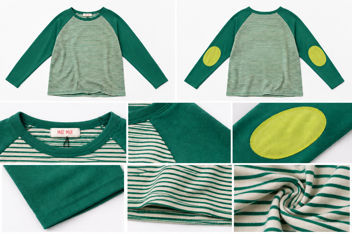 T-shirt righe reglan m/l con toppe