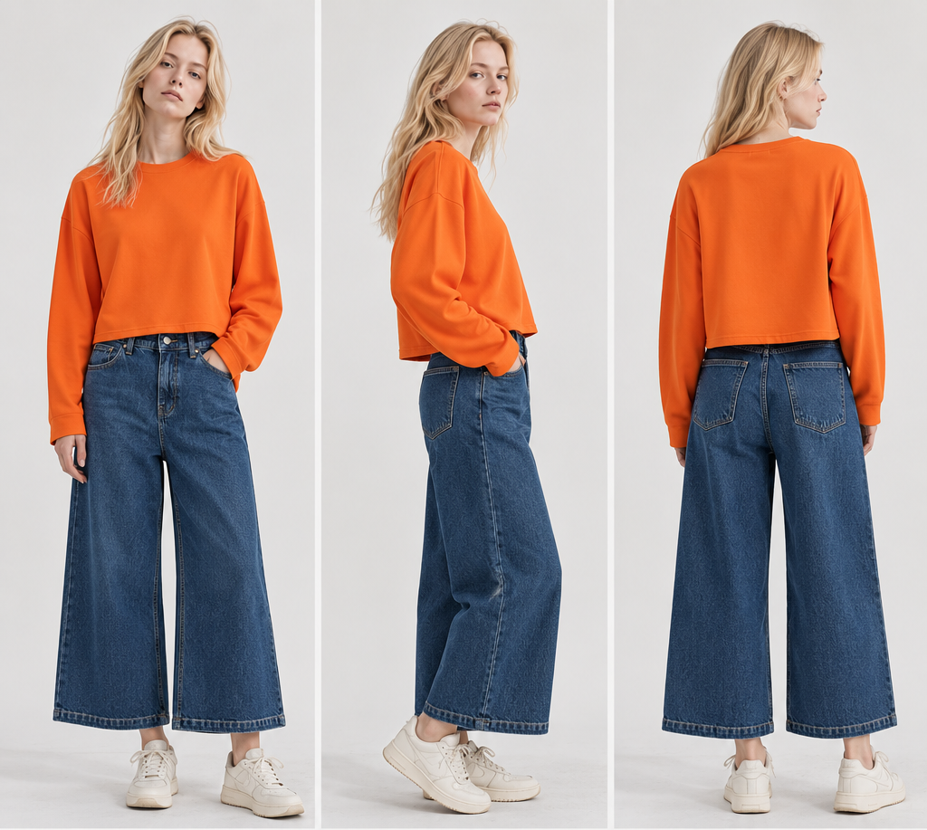 Denim Cropped Palazzo Rigato