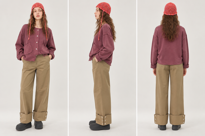 Pantaloni straight-leg con risvolto e bottoni
