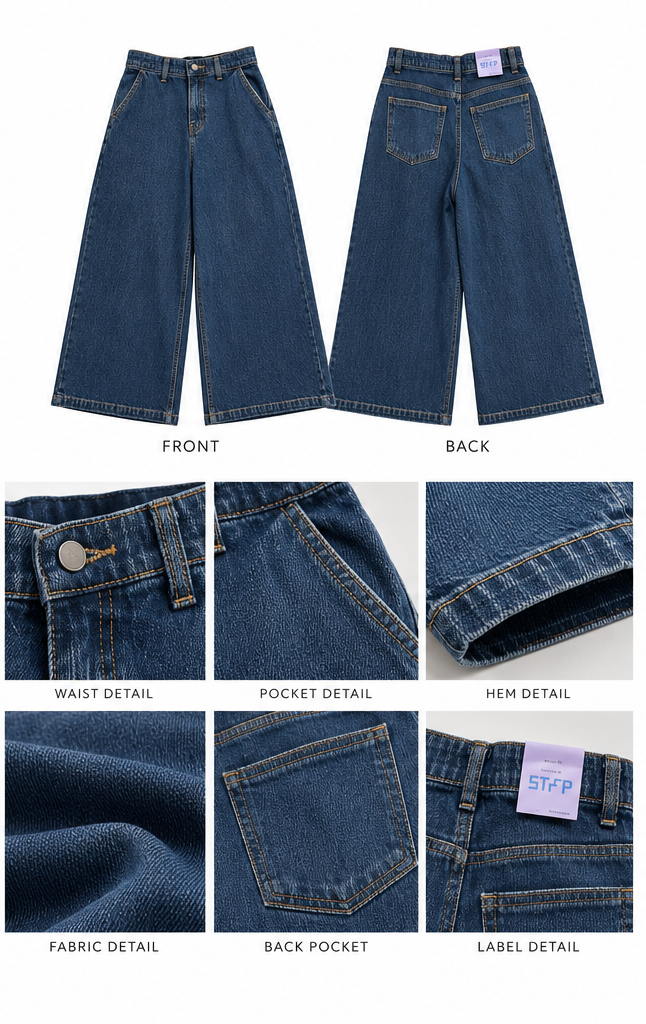 Denim Cropped Palazzo Rigato