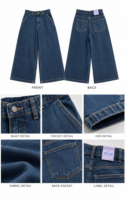 Denim Cropped Palazzo Rigato